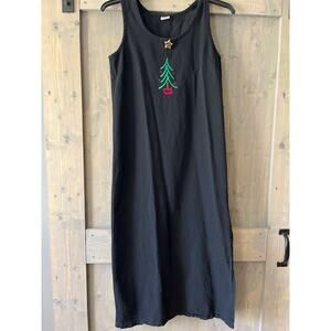 Vintage 90's Wek Tank Dress 100% Cotton Ribbed Christmas Tree Gold Star‎ Size 1